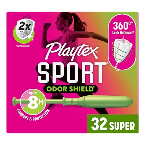 Playtex Sport Odor Shield Tampons Super Absorbency Unscented 32ct Super Tampons for Women Feminine Care Playtex Tampon with 360 Leak Defense and Odor Control - Image 1